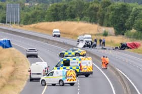 Gardaí and emergency personnel at the scene of the incident on the M9 
