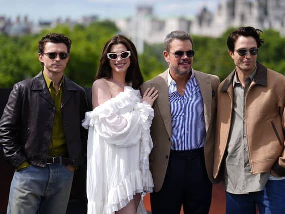 Tom Holland, Anne Hathaway, Matt Damon and Robert Pattinson attending The Odyssey photocall in central London