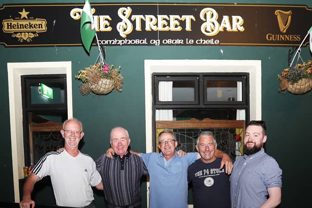 John Quinlan, Niall O’Dowd, Noel O’Dea, Tom Jones and Liam Carroll, all shareholders, attending a party celebrating the first year in business of The Street Bar