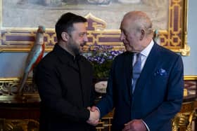 The King, right, and Ukrainian President Volodymyr Zelensky
