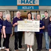 Pictured at Kelly's Mace, Circle K Service station, Mulranny Road, Newport, were staff at presenting a cheque for €15,000 to Martina Jennings of the Sunflower Children's Hospice. From left: Samantha Hoban, Emily Chambers, Margaret McNeela, Owner Michéal Kelly, Martina Jennings, Kathleen Chambers, Liam Kelly and Marian Gavin. 