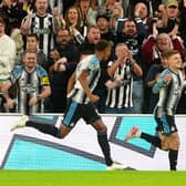 Newcastle’s Harvey Barnes celebrates scoring