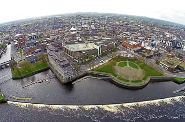 An aerial shot of Limerick city centre