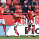 Charlton’s Karlan Grant (centre) celebrates scoring