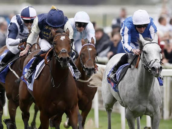 America Queen, right, finishing second in the Lowther Stakes at York