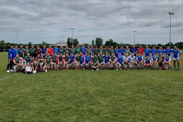The Laois and Mayo Masters teams after their semi-final in Roscommon