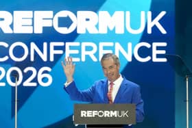 Nigel Farage on stage at the 2026 Reform party conference