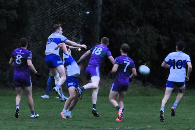 Gavin Reynolds clear a late Leitrim Gaels shot into the St Mary's goalmouth Picture: Willie Donnellan
