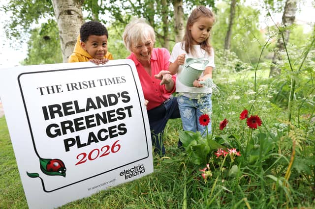 Pictured at the launch of Ireland's Greenest Places 2026 are the author and radio presenter Éanna Ní Lamhna, Emily Tofan (6), and Joey Ricketts (4)