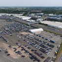 A view of vehicles at the Jaguar Land Rover facility in Gaydon, Warwickshire
