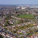 An aerial view of homes
