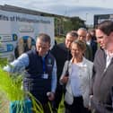 UCD’s Tommy Boland explaining benefits of grass grazing and multispecies swards
to EU delegation and Minister for Agriculture, Food and the Marine Martin Heydon, during
the group’s visit to UCD’s Lyons Farm in Kildare.