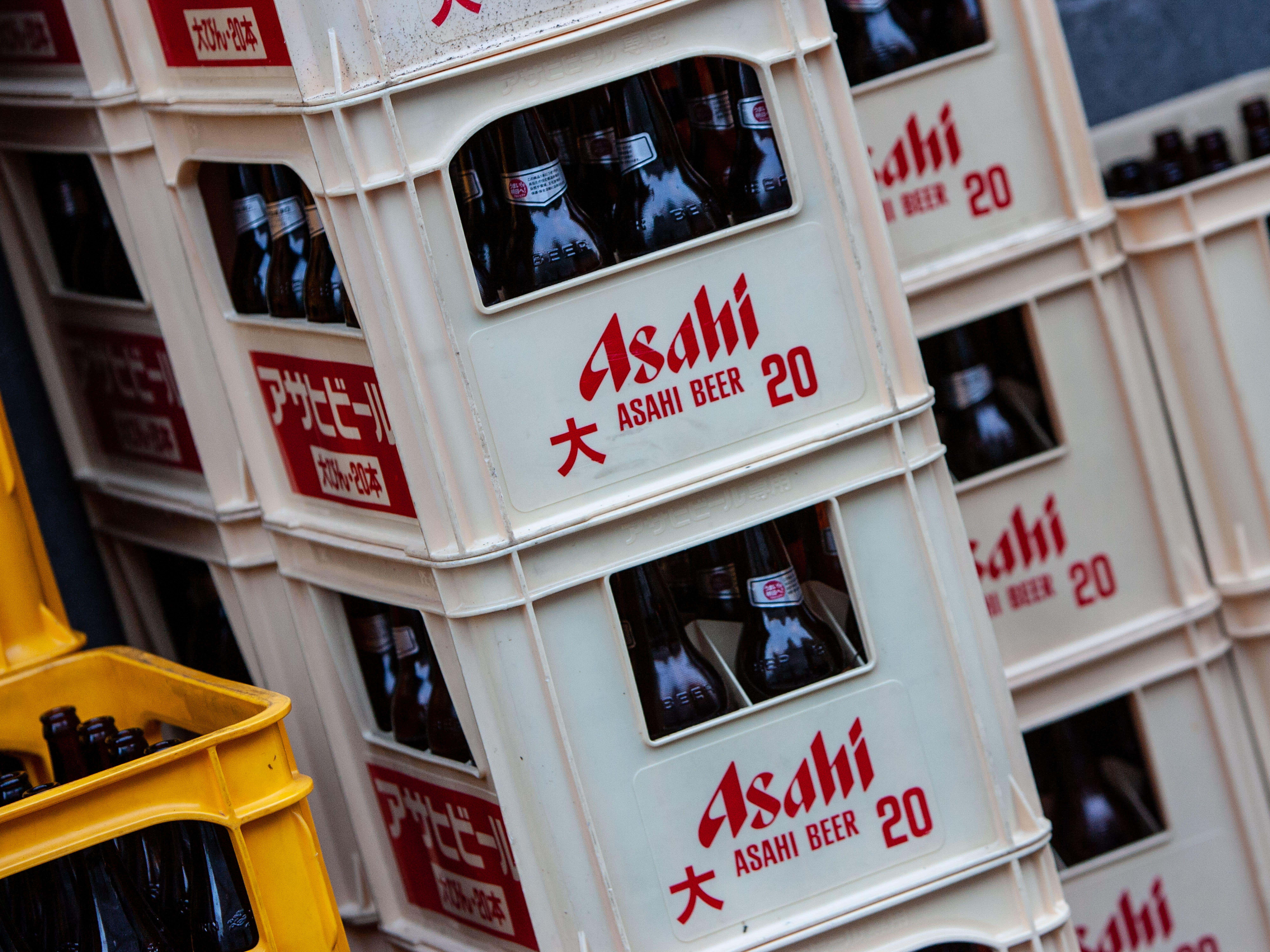 Asahi Beer bottles in crates