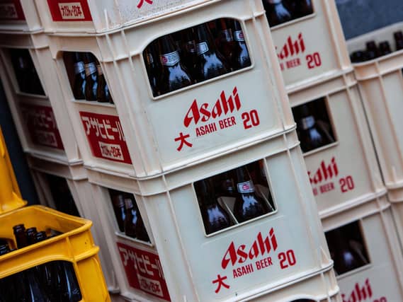 Asahi Beer bottles in crates