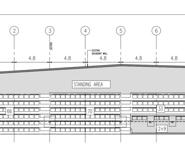 Drawing of the planned roofed spectator stand at Rathdowney GAA grounds.