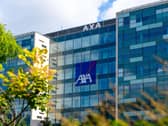 Exterior view of the building housing the headquarters of Axa, an international French group specializing in insurance and asset management