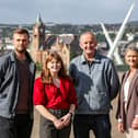 Pictured in Derry are (L-R) are Iarfhlaith Ó Domhnaill, Other Voices, Economy Minister Dr Caoimhe Archibald, Gareth Stewart, Other Voices and Eimear Callaghan, Director of Client Engagement with Tourism NI.