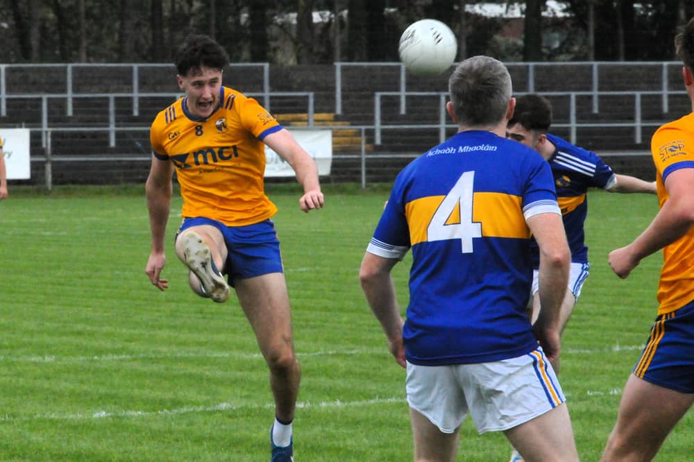 Barry McNulty strikes for a Glencar Manorhamilton score against Aughawillan in Saturday's Connacht Gold SFC Relegation Final in Heartland Credit Union Pairc Sean Mac Diarmada Picture: Willie Donnellan