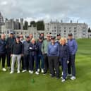 Overseas golf journalists competing in the ‘Writers’ Cup’ at Adare Manor, with Paul O’Dea, Tourism Ireland (left); and Rory Mathews, Fáilte Ireland (right). PICTURE:TOURISM IRELAND