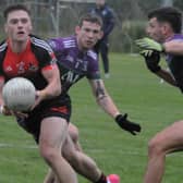 Riordan O'Rourke on the ball for Fenagh during the group stages clash with Leitrim Gaels Picture: Willie Donnellan