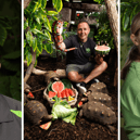 James Hennessy with Lactose the milk snake and a creep of red-footed tortoises; and Jess Devitor with Stig the scorpion