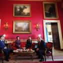 US President Donald Trump, from right, and first lady Melania Trump attend a tea with China’s President Xi Jinping, from left, and his wife Peng Liyuan in the Red Room of the White House