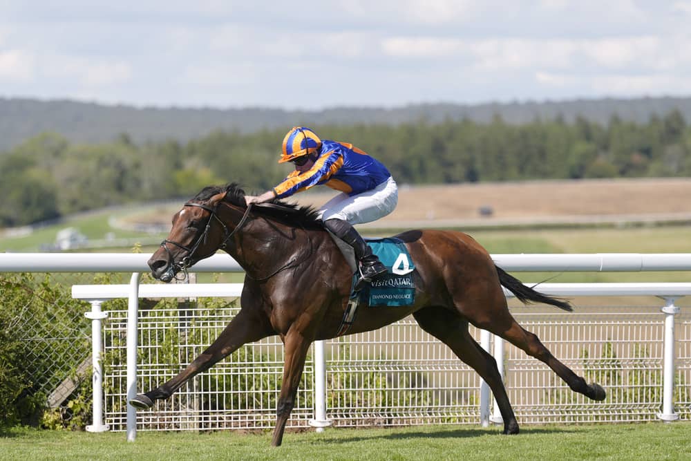 Ryan Moore and Diamond Necklace win the Nassau Stakes