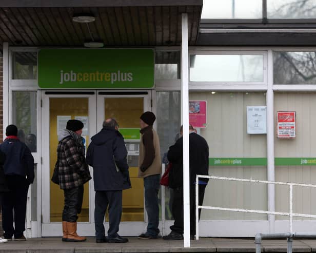 People standing outside a job centre