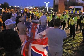 Police and demonstrators during a protest in Gosport