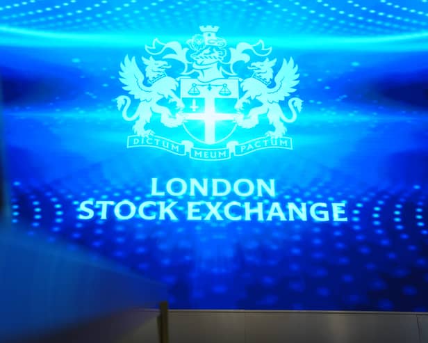 A blue London Stock Exchange sign