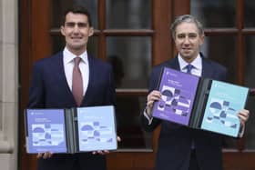 Public Expenditure Minister Jack Chambers and Finance Minister Simon Harris with the Budget 2027