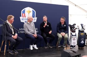 Europe Captain Luke Donald, US Captain Jim Furyk alongise Councillor Tom Ruddle and Minister Patrick O'Donovan at the event in Rathbane
