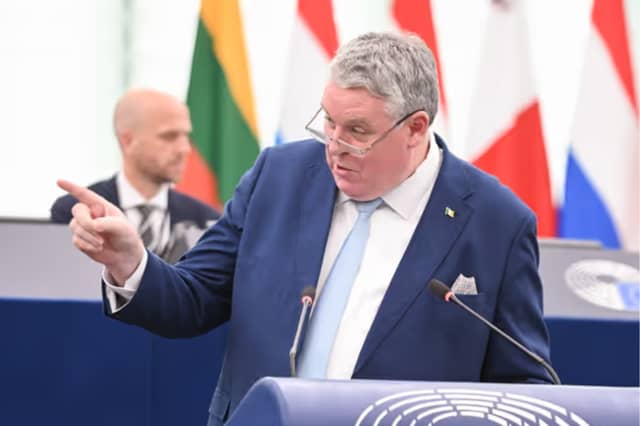 Longford MEP Ciaran Mullooly in Strasbourg during an affordable housing debate