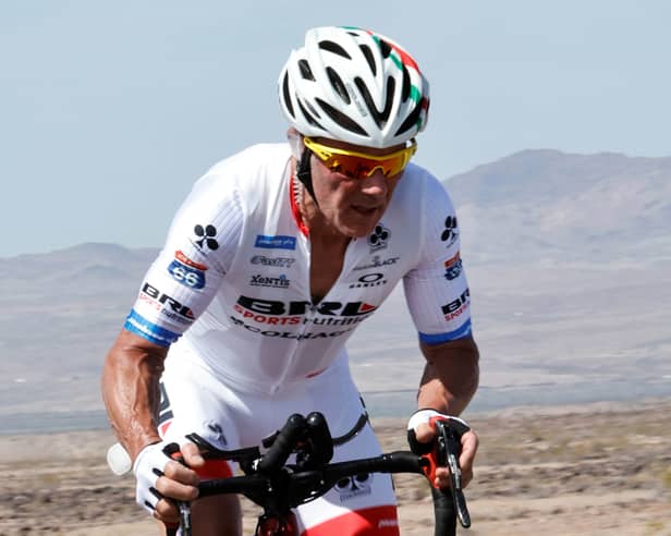Joe cycling along Route 66