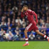 Liverpool's Bradley Barcola runs onto the pitch