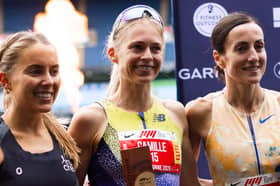 Sinead Diver (extreme right) was second in today’s Melbourne Marathon.