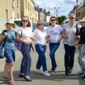 ​Ballymahon ladies take a stand on a Brittany street before taking part in a creative workshop organised as part of the twinning programme. Left to right: Frances Kelleher, Erica O'Meara, Emer O'Meara, Breege Campbell, June Dillon and Kathryn Keenan.