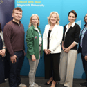  Dr Threase Kessie, Assistant Professor Dept of Design Innovation, MU, James Byrne, MU graduate and Glenveagh scholar, Olena Kaniuka, MU graduate and Glenveagh scholar, Dr Rose Ryan, former Director of Access, MU, Barbara Robinson, Head of Learning & Organisational Development, Glenveagh and Barney O’Reilly, Head of Construction, Glenveagh.

