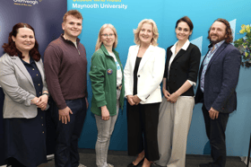  Dr Threase Kessie, Assistant Professor Dept of Design Innovation, MU, James Byrne, MU graduate and Glenveagh scholar, Olena Kaniuka, MU graduate and Glenveagh scholar, Dr Rose Ryan, former Director of Access, MU, Barbara Robinson, Head of Learning & Organisational Development, Glenveagh and Barney O’Reilly, Head of Construction, Glenveagh.

