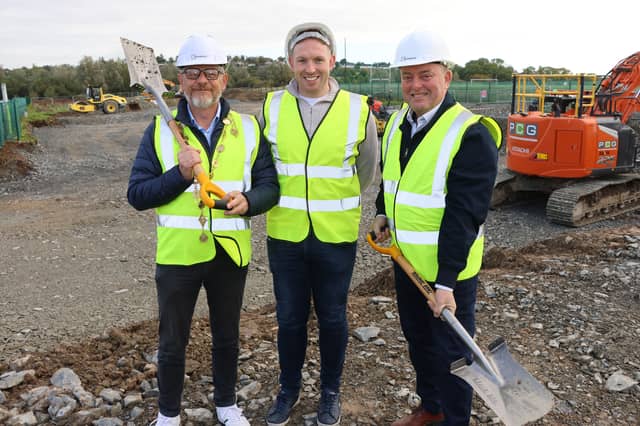 Former Limerick hurling star Shane Dowling, with Mayor John Moran and John Godfrey, Southpiar Properties limited | PICTURE: Adrian Butler