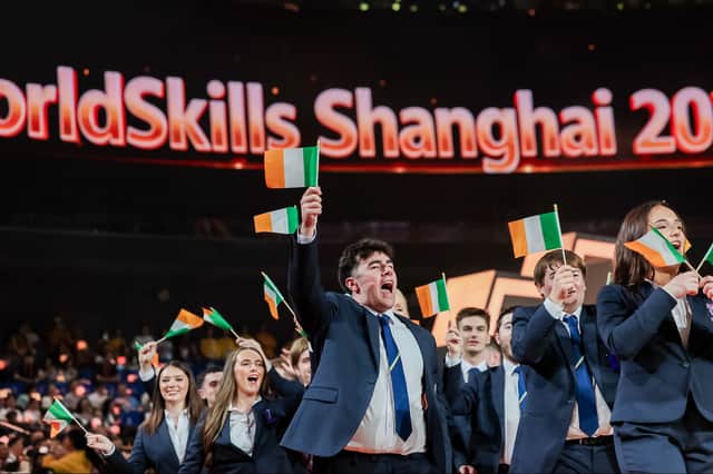 Team Ireland: Charlie taking part in the parade of nations at WorldSkills Shanghai