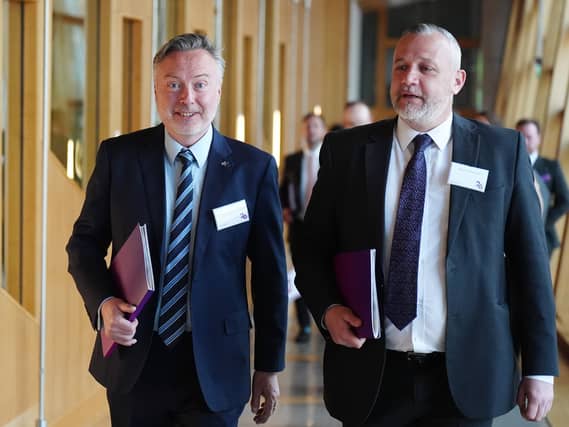 Alyn Smith in Holyrood with fellow MSP Steven Bonnar