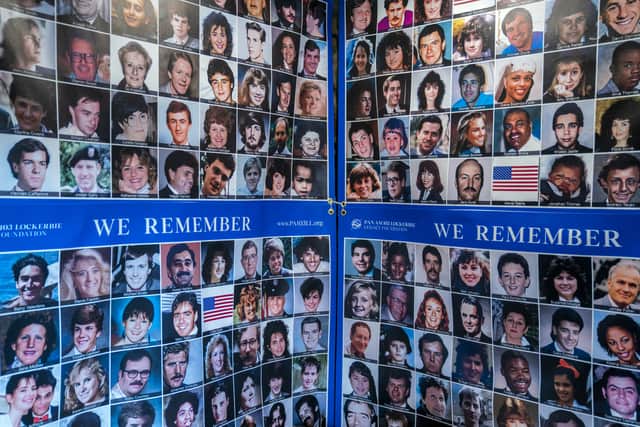 Portraits of some of the victims in the Remembrance Room in the grounds of Tundergarth Church (Jane Barlow/PA)