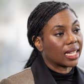 Kemi Badenoch speaking to the media