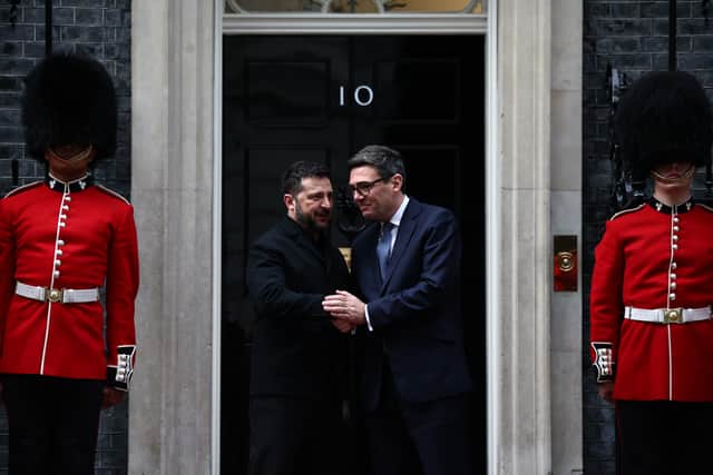 Prime Minister Andy Burnham welcomed Ukrainian President Volodymyr Zelensky to Downing Street (Henry Nicholls/PA)