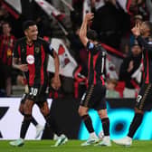 Bournemouth’s Rayan (right) celebrates scoring