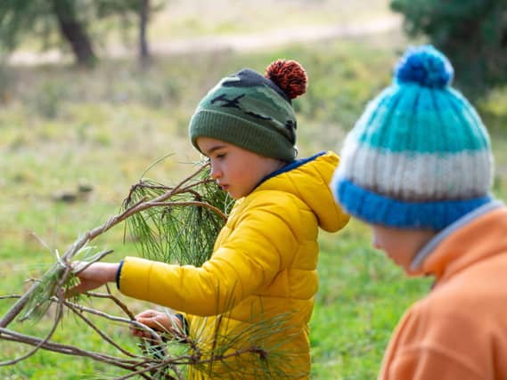 Two young children playing with branches outside (Alamy/PA)