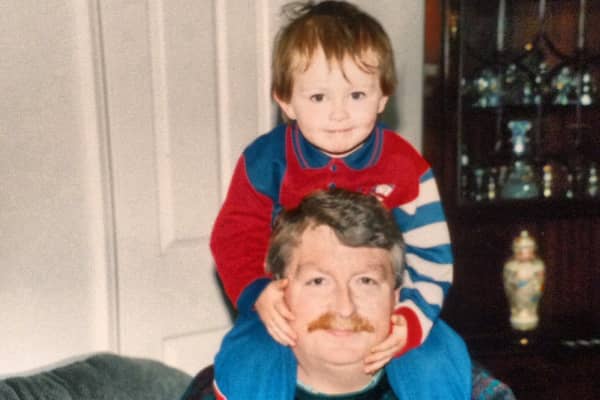 Conor Wynne on his later father Brian's shoulders