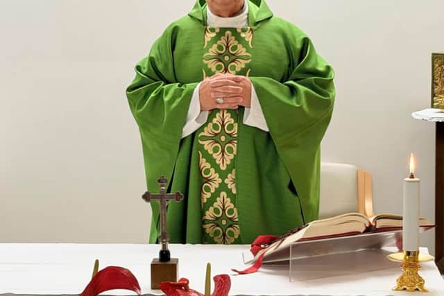 Pope Leo celebrating Mass at the Agostino Gemelli Polyclinic in Rome on Friday (Vatican Media via AP)