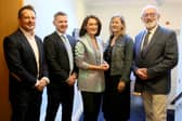 Pictured at Community Finance Ireland's 25th anniversary celebration in Leinster House with Donal Traynor, Group CEO of Community Finance Ireland, are CFI clients (l-r): Phil Thompson, CEO of Tiglin, Miriam Spollen, Founder of Connections Arts Centre and Joe Fahy of Kilberry Tennis and Padel Club. The organisation is marking 25 years of impact, having provided a 134 million in social finance to more than 925 community organisations across the island of Ireland since its first loan in 2001. Community Finance Ireland's lending has helped community groups, sports clubs and social enterprises develop facilities, create opportunities and strengthen local resilience in communities across the island. To learn more about Community Finance Ireland, visit www.communityfinanceireland.com.